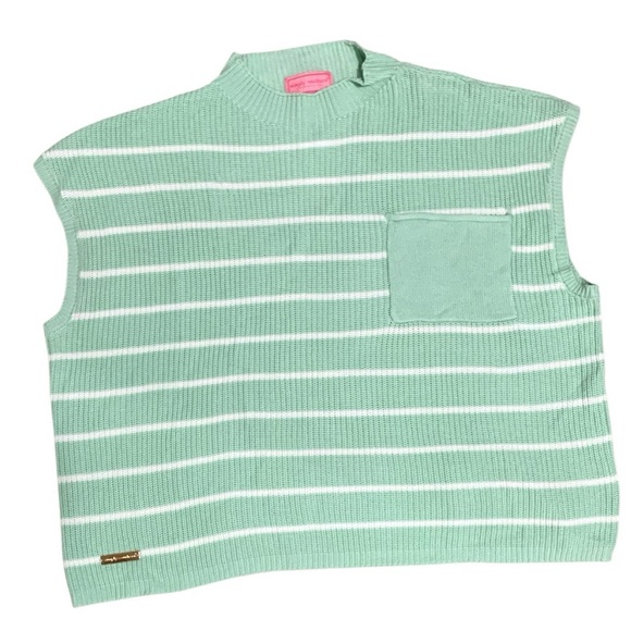 Simply Southern Green and White Striped Turtleneck Sweater Capsleeve - Picture 1 of 9